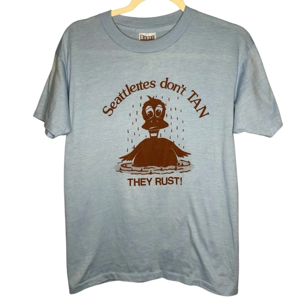 Vintage Seattleites Don't Tan They Rust Hanes 50/50 Graphic Tee USA Large